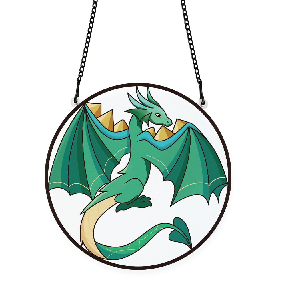 PLIGREAT Suncatchers Dragon Acrylic Stained Glass Sun Catcher Summer Hanging Ornament for Bedroom Living Room Patio Wall Pediments Window Decoration Garden Tree Decor Housewarming Memorial Gifts