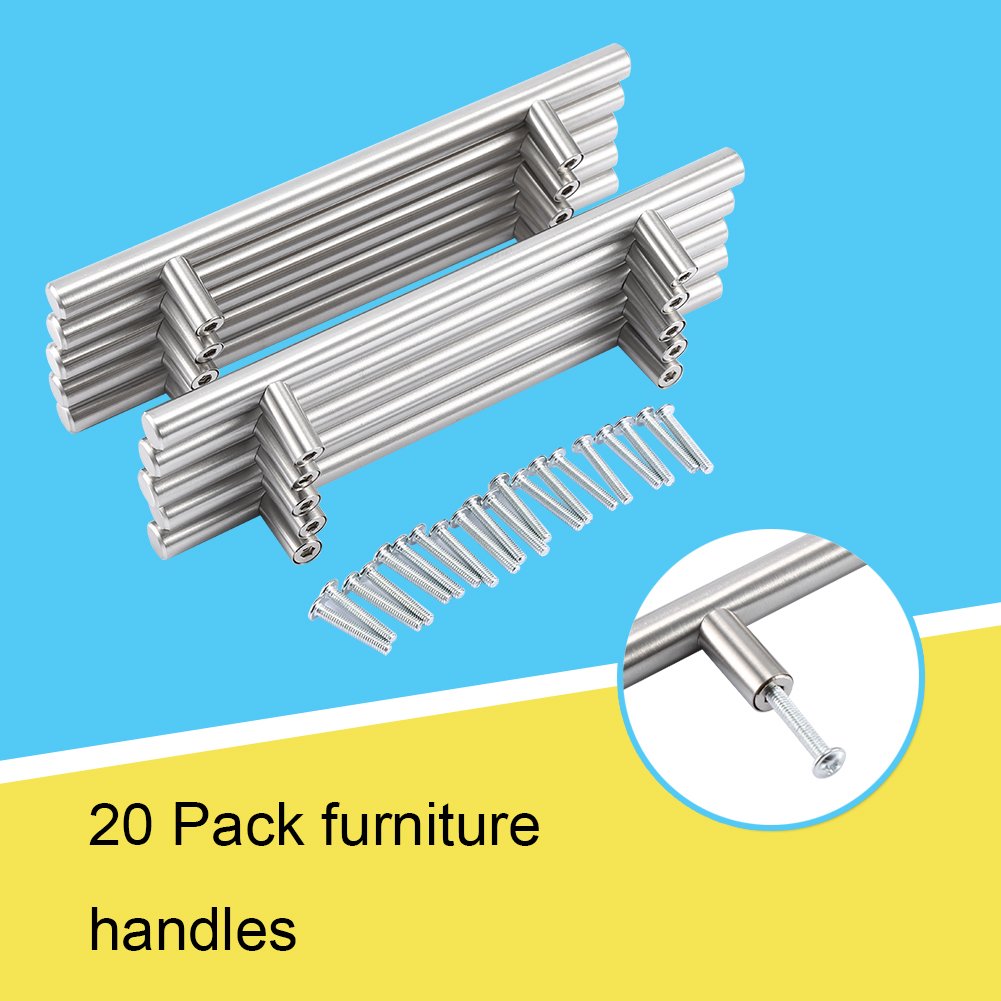 20Pcs/Pack Furniture Handles Stainless Steel T Bar Handle Knobs Kitchen Cupboard Handles Modern Design Kitchen Door Handles Drawer Pulls Set, Length: 200mm/7.87