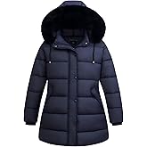 Pefflarge Women's Plus Size Down Coat| Waterproof, Windproof, Detachable Hood, Flannel Lined