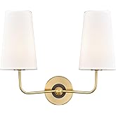 DAYCENT Modern Gold Wall Sconce with Fabric Shade 2-Light Sconces Wall Lighting Double Armed Bathroom Vanity Lights Brass Wal