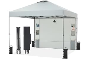 Tunbne 10'x10' Pop Up Canopy Tent with Sidewall and 6 Pockets, Patented One Push, 1 Person Easy setup, Canopy with Vented Roof for Patio Beach Outdoor, Case, 8 Stakes, 4 Ropes, 4 Sandbags (Light Gray)