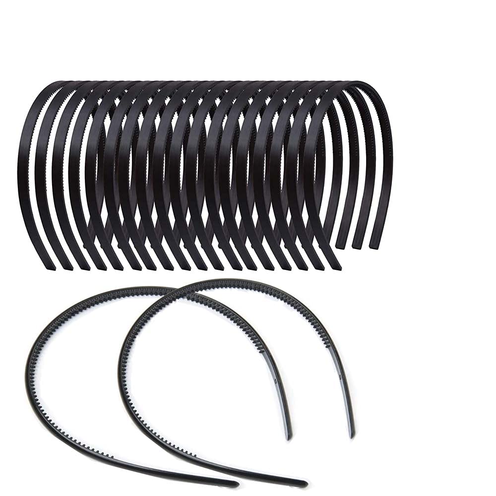 20 Pieces Plastic Plain Headband Thin Hairbands with Teeth Comb DIY Hair Accessories Black Hair Band Hoop for Womenand Girls, 10mm