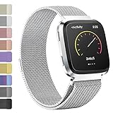 iGK Milanese Replacement Bands Compatible for Fitbit Versa, Stainless Steel Milanese Loop Metal Mesh Bracelet Unique Magnet Lock Wristbands Silver Small