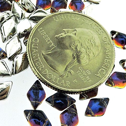 Czech Glass GemDuo Beads, 2-Hole Diamond Shaped Beads 5x8mm, 10 Grams, Backlit Vapor