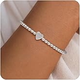 Gold Initial Bracelets for Women Trendy,14K Gold Plated Heart Beaded Bracelets Ball Bead Bracelet Dainty Personalized Name Letter Bracelet Gold Jewelry Fashion Accessories Birthday Christmas Gifts