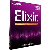 Elixir Strings, Acoustic Guitar Strings, Phosphor Bronze with NANOWEB Technology, Longest-Lasting Rich and Full Tone For Life with Comfortable Feel, 6 String Set, Custom Light 11-52