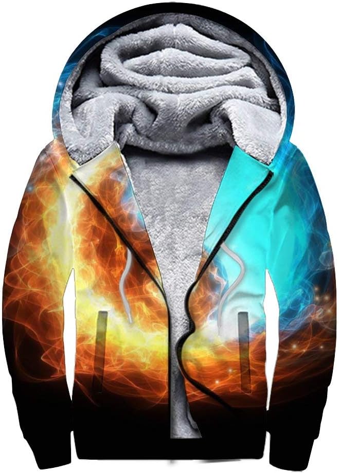 Men's Winter Plus Size Jacket, Zip Up Pullover Hoodie Sweatshirt Fleece Coats