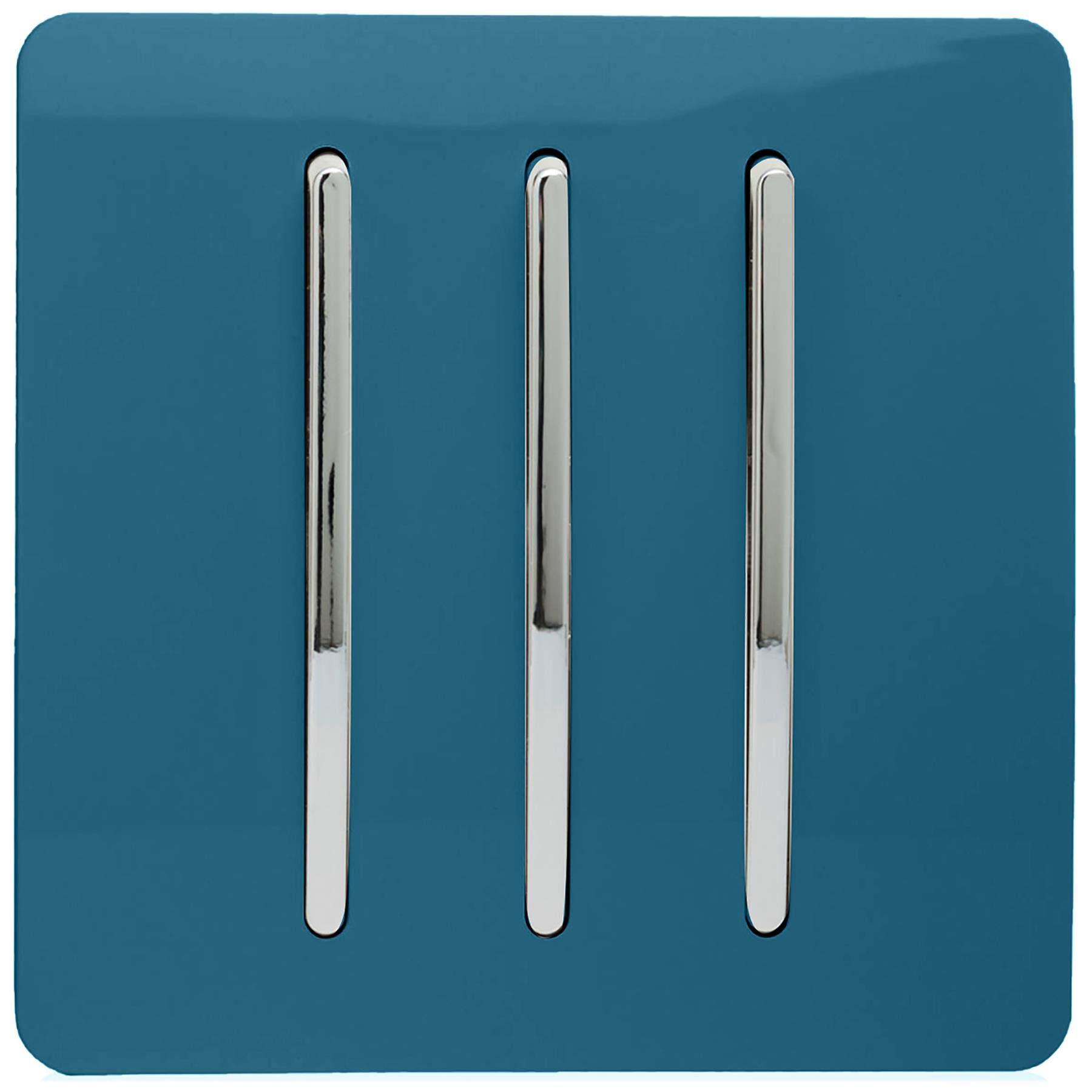 Trendi 3 Gang 2 Way Artistic Modern Glossy 10 Amp Rocker Tactile Light Switch Ocean Blue