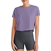 G4Free Workout Shirts Women Loose Fit Short Sleeve Tops Stretchy Yoga Gym Summer Soft Lightweight Casual Exercise Tshirts(Gray Purple,M)