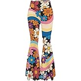 Hdjxbdhsv Women's 70S Yoga Pants Flare Ladies Hippie Flower Flared Leggings Athletic Leggings High Waisted Workout Pants