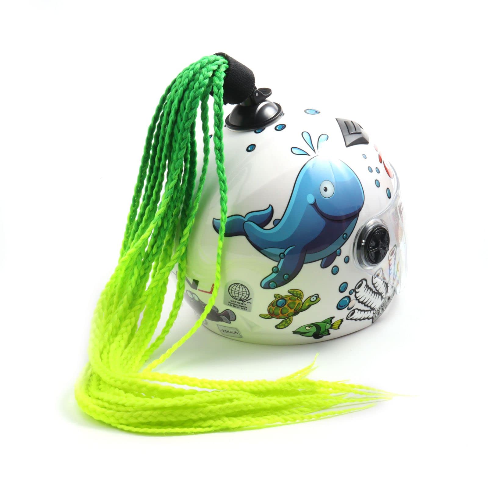 Helmet Ponytail Pigtails Twist Braids Hair Wig Punk Style for Motorcycle Motocross Off Road Decoration Bike Bicycle Cycling Biker Riders Skateboarding Scooter Costume Cosplay (Green Fluorescent)