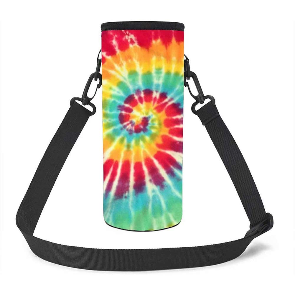 UOIMAG Colorful Tie Dye Water Bottle Carrier Rainbow Swirl Tiedye Neoprene Insulated Bottle Holder Sleeve Outdoor Bottle Bag Case Cover Small Size 500ML