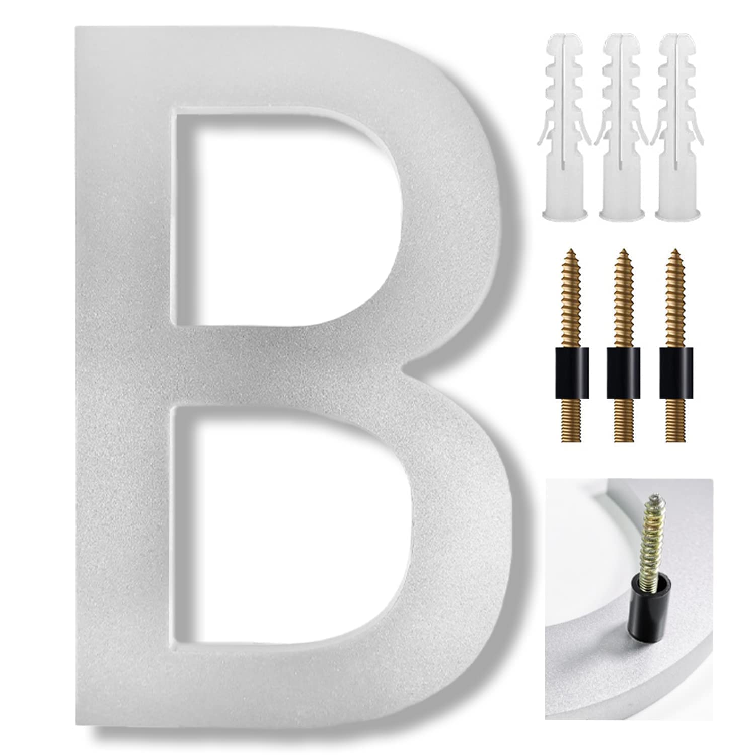 8 Inch Large House Numbers, Floating Sliver House Numbers Plaques，Modern Door Numbers Plates Signs with Nail Kit for Outside Wall Address Garden Mailbox Dec, Strong Sliver Acrylic Material (B)