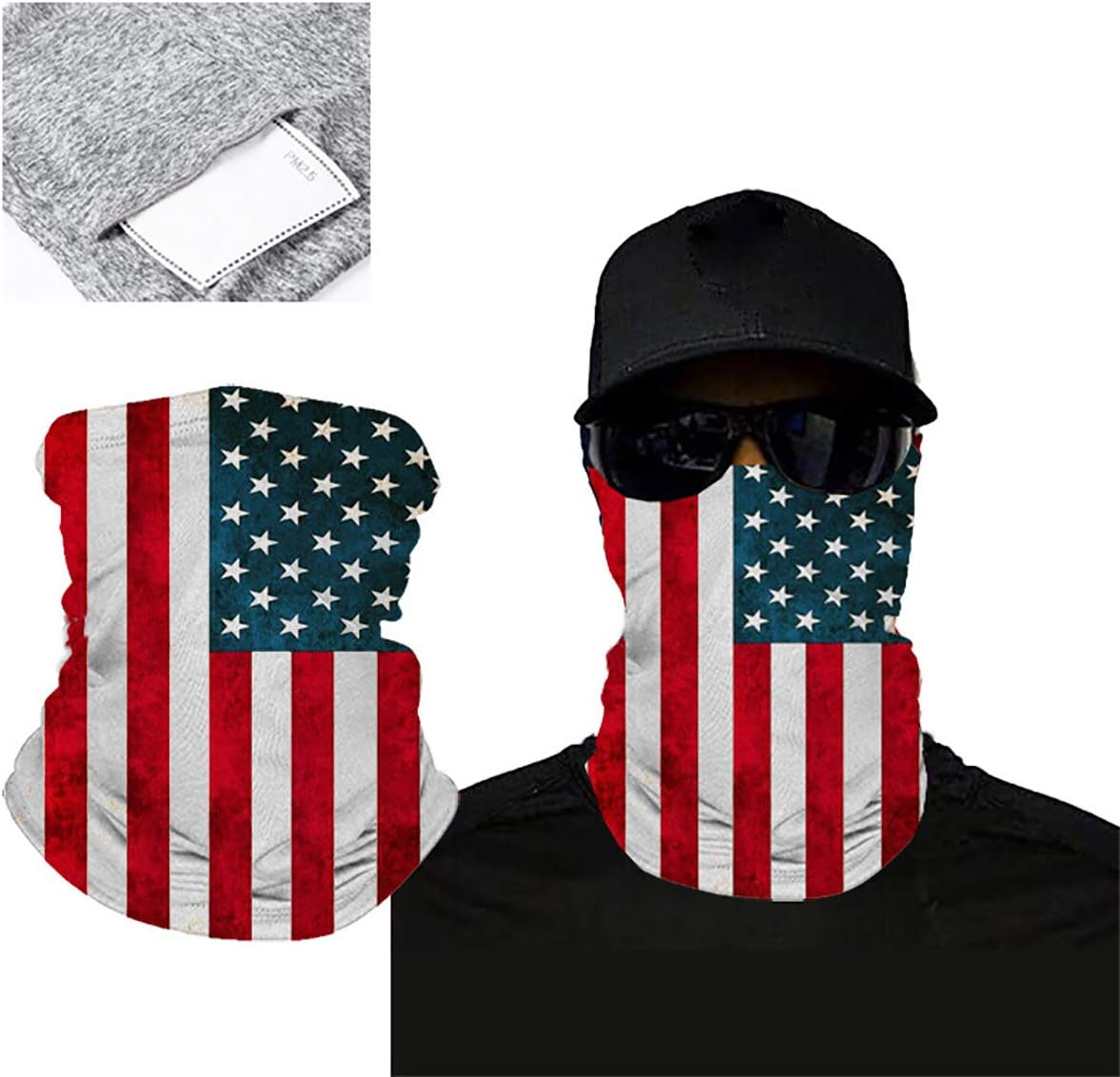 INZENYN Unisex American Flag Multi-Purpose Headwear Scarf Bandanas 5 Pcs With Safety Filter