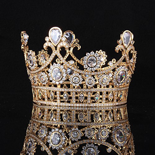 FUMUD 3.1'' Height Luxury Wedding Prom Platinum Plated King Queen Clear