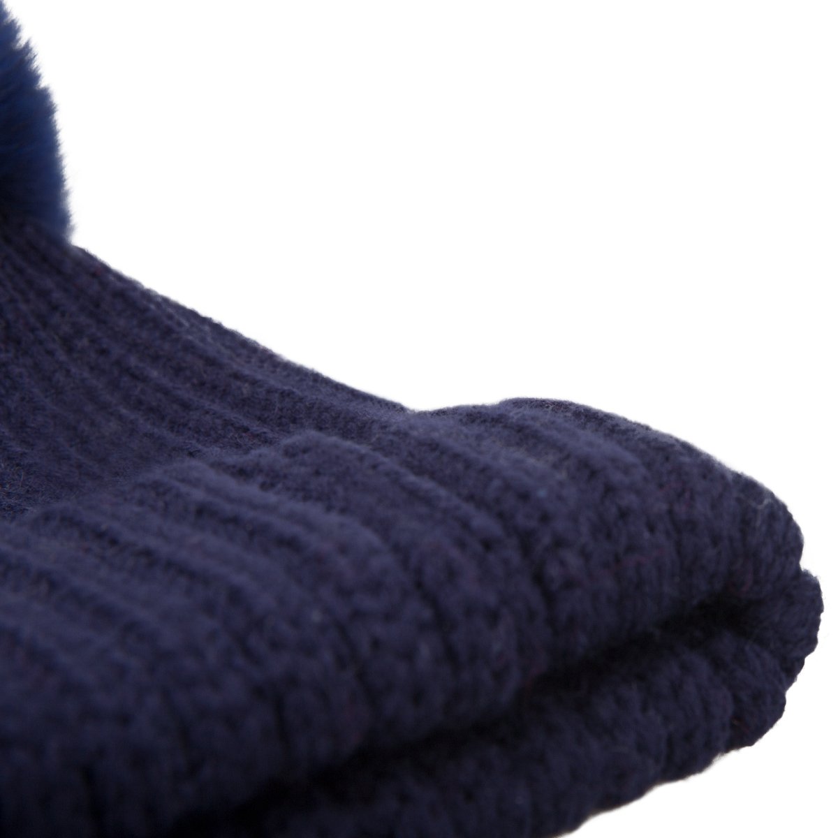 EVRFELAN Winter Hand Faux Fur Hat Pompoms Beanie Cable Knit Warm Family Crochet Ski Skull Cap for Girls (fox dark blue)