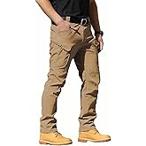 FLYFIREFLY Men's Tactical Cargo Pants Water Resistant Ripstop Outdoor Quick Dry Hiking Work Pants with Pockets(No Belt)