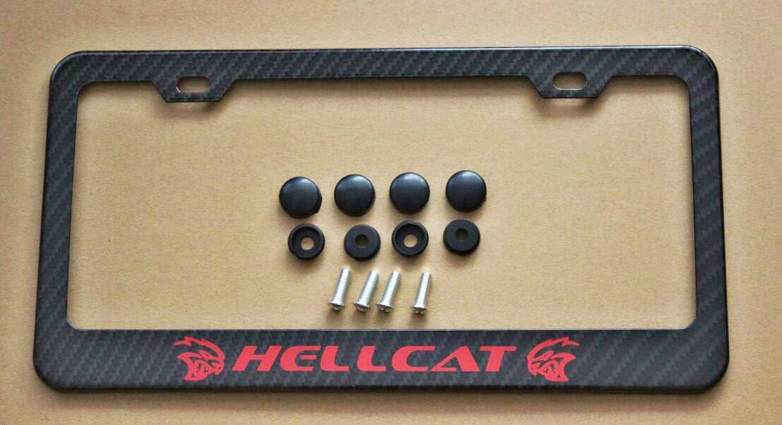 Armertek Hellcat Charger Challenge Carbon Fiber-Look License Plate Frame Cover Stainless Steel Black for Dodge (1)