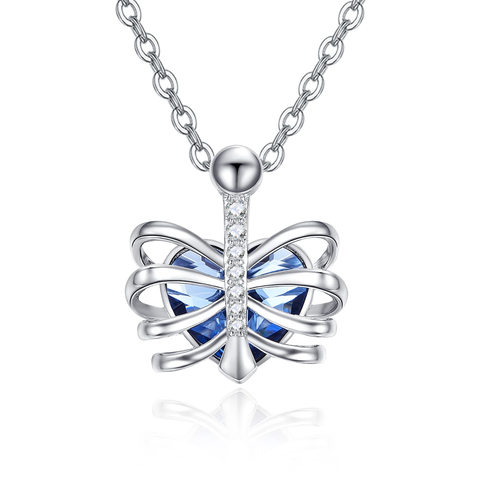 praymos Skull Heart Crystal Necklace 925 Sterling Silver Skeleton Pendant Gothic Chain Jewellery Gifts for Women Men Girls