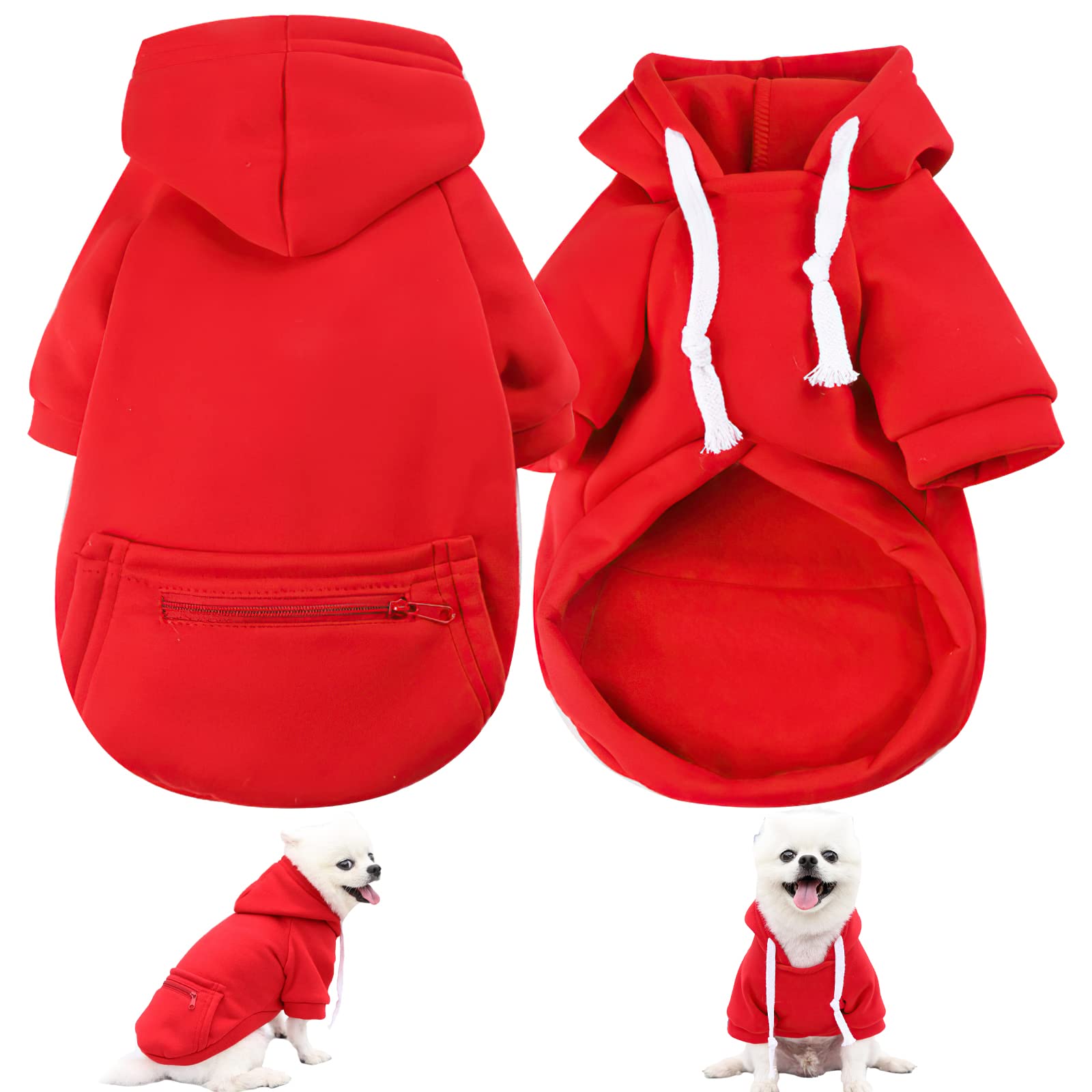 Dog Hoodie Pet Clothes for Dog Cat Dog Sweaters Small Breed Fashion Puppy with Fruit Snack Zipper Pocket Dog Cat Drawstring Sweatshirt (Red, XS)