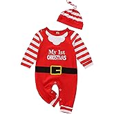 ROYLAMP Newborn Baby Christmas Outfits Holiday Bodysuit Infant Xmas Jumpsuit Long Sleeve Romper with Hat