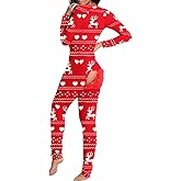 Villagepageme Women's Sexy Deep V Neck Bodycon Jumpsuit Butt Flap Pajamas Long Sleeve Romper Overall Sleepwear