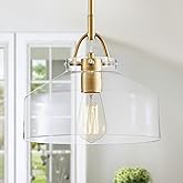 WUZUPS Chandelier Rustic Farmhouse Industrial Round Ceiling Pendant LED Light Fixture with Clear Glass Shades for Dining Room