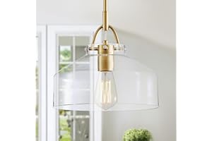 WUZUPS Chandelier Rustic Farmhouse Industrial Round Ceiling Pendant LED Light Fixture with Clear Glass Shades for Dining Room