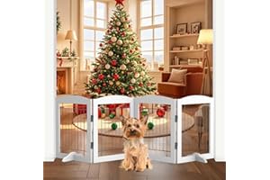 DOERPUZ Free Standing Dog Gate Indoor, Dog Fences Indoor, 4 Panels Foldable Pet Gate for Stairs, 24 inch Dog Fences for Doorways, Dog Gate for Stairs, Puppy Gate with Support Feet