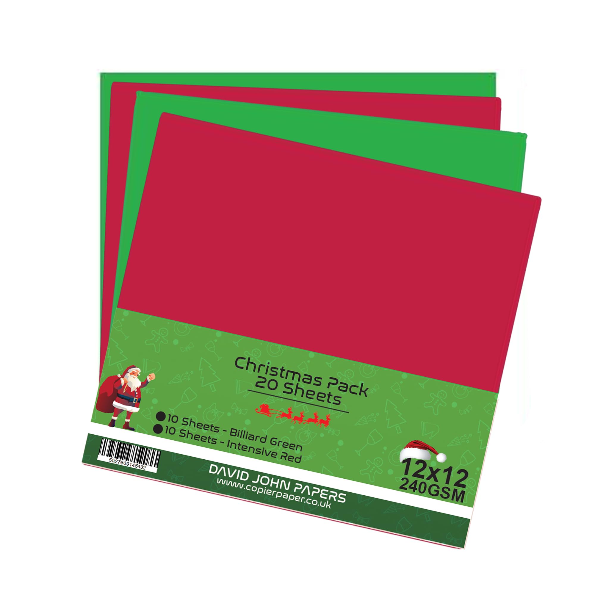 DJP 12 x 12 Christmas Red & Green Blank Cardstock - 240gsm - 20 Sheets (10 Each Colour)