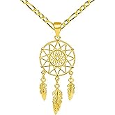 Jewelry America 14k Yellow Gold Dainty Dreamcatcher Pendant with Figaro Chain Necklace