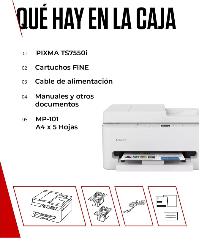 PIXMA TS7550I - Impresora Todo en Uno con Conectividad Wi-Fi, ADF de 35 Hojas y Pantalla OLED de 1,42 PIXMA Print Plan - Incluye Papel Fotográfico A4 MP-101, 5 Hojas