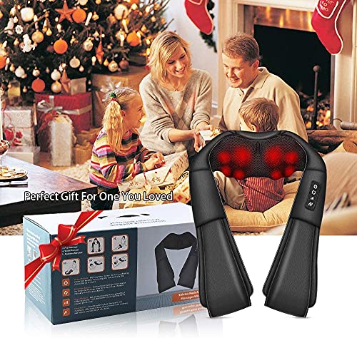 Neck Massager with Heat, Shiatsu Back Neck and Shoulder Massager, Electric Deep Tissue 4D Kneading Massage, Use at Home, Office, Car- Best Gifts for Women Men