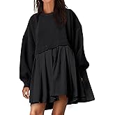 ANRABESS Women Sweatshirts Dress Oversized Long Sleeve Patchwork Casual Loose Pleated Pullover Mini Dress Fall Outfits 2025