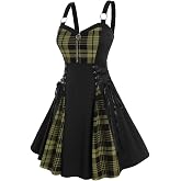Rosegal Gothic Lace Up Plaid Half Zipper Dress | Fit and Flare, evening events, parties, weddings, banquets, festivals, family gatherings,throughout the year