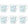 Larah by Borosil Crysta Series Stardust Opalware Mug | Set of 6 Tea/Coffee Mugs, 100 ml Each | Microwave & Dishwasher Safe, Bone-Ash Free | Crockery Set Ideal for Daily Use & Gifting | White