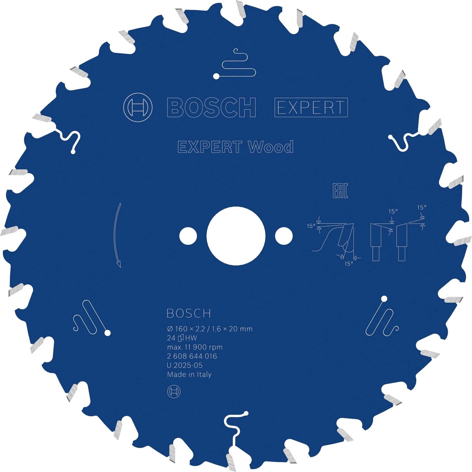 Bosch 2608644016 EXWOH 24 Tooth Top Precision Circular Saw Blade, 0 V, Blue