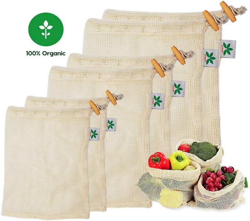 Astraby Reusable Mesh Cotton Produce Bags, Set of 6, Natural Cotton See-Through Mesh Zero -ย Waste Produce Bags, Eco-Friendly Recyclable Packaging for Groceryย Shopping/Vegetable - Washable-Storage