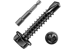 SG TZH (184Pcs)#8 x 1 Inch Sheet Metal Screws 410 Black Stainless Steel Hex Washer Head Fast Self Tapping Screws Tek Screws with Hex Socket Included