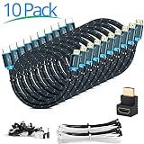 Maximm High-Speed HDMI 2.0 4K Nylon Braided Cable, 3 Feet, 10-Pack (Includes Cable Clips, Ties and Right Angle Adapter)