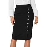 LYANER Women's Basic High Waist Pencil Bodycon Button Knee Length Straight Office Midi Skirt