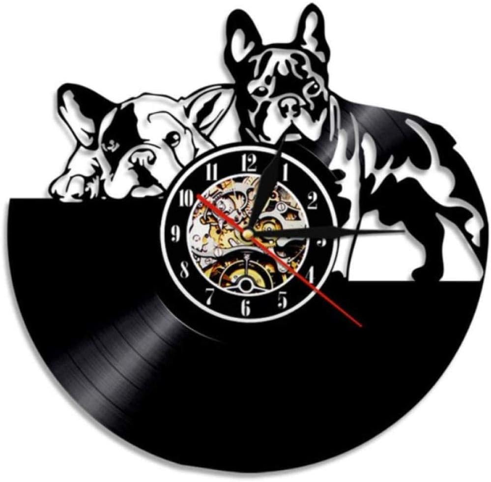 Vinyl Wall Clock Record French Bulldog Couple Art Home Decor Vinyl Modern Puppy Dog Dog Breed Dog Owners Gift