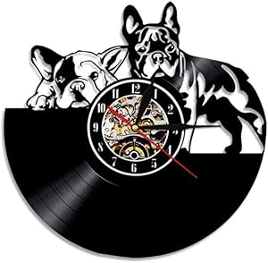 Vinyl Wall Clock Record French Bulldog Couple Art Home Decor Vinyl Modern Puppy Dog Dog Breed Dog Owners Gift