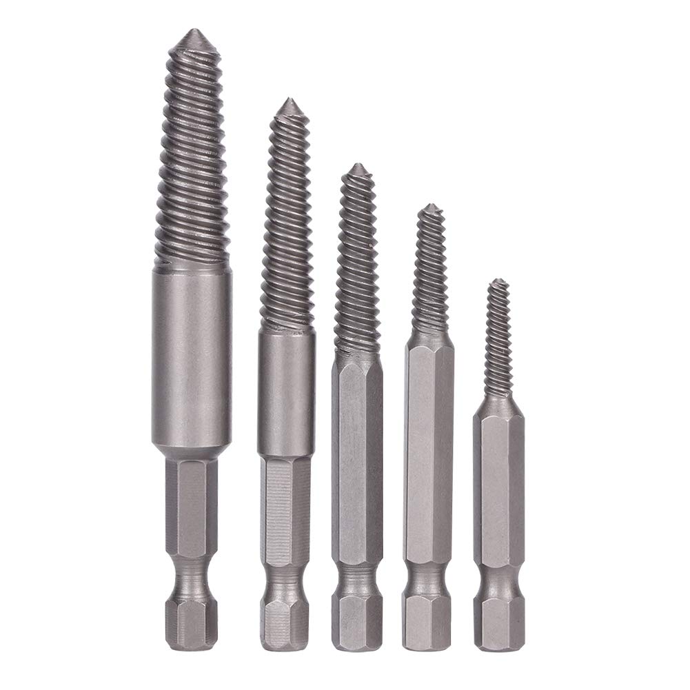 Broken Screw Extractor Set, 5PCS Screw Extractor Easy out Drill Bits Broken Damaged Bolt Stud Remover, Damaged Screw Removal Kit, Hex Shank Fine Teeth Stripped Hex Bolt Removal Tool