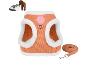 Cute Plush Cat Harness Leash Set for Small Dogs Cats, Warm Fleece No Pull Puppy Vest for Winter, Lightweight Reflective Step 