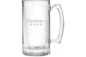 Weddingstar Personalized Large 25oz Glass Beer Mug Gift Custom Engraved Monogram - Casual Script Font