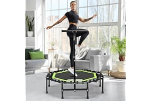 ONETWOFIT Foldable Rebounder Trampoline for Adults, 40/42/45” Mini Fitness Trampoline W/Adjustable Foam Handle Bungees, Quiet Exercise Trampoline for Personal Indoor Workout