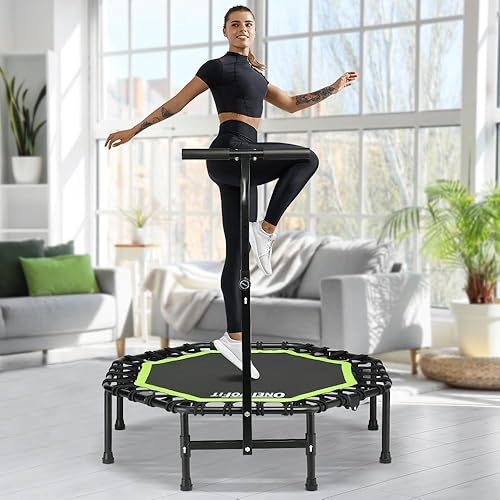 ONETWOFIT Foldable Rebounder Trampoline for Adults, 40/42/45” Mini Fitness  Trampoline W/Adjustable Foam Handle Bungees, Quiet Exercise Trampoline for 