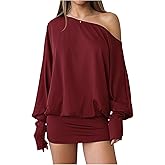 SOLY HUX Women's Long Sleeve Off The Shoulder Dress Y2k Mini Dress Streetwear Music Festival Outfits