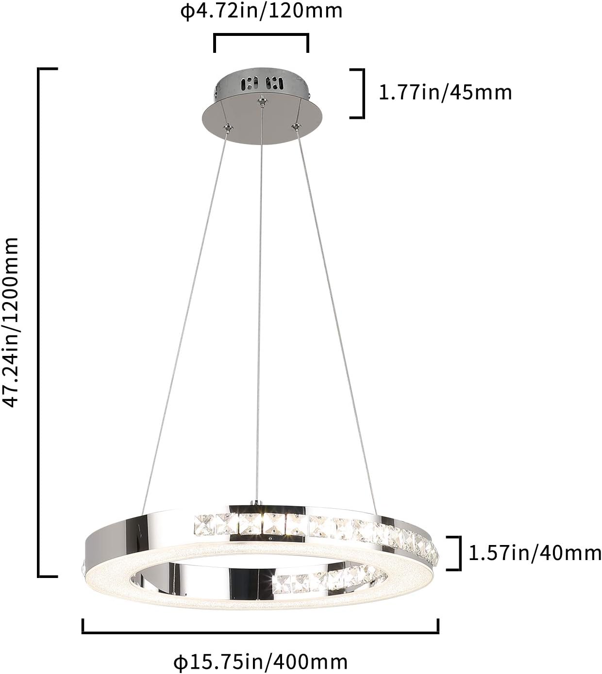 Modern Chandelier Fixtures LED Hanging Lamps 1 Ring 15.57" Diameter, Joossnwell 30W Crystal Pendant Lighting Dimmable Dining Room Ceiling Light for Living Room Bedroom Natural Light 4000K - - 